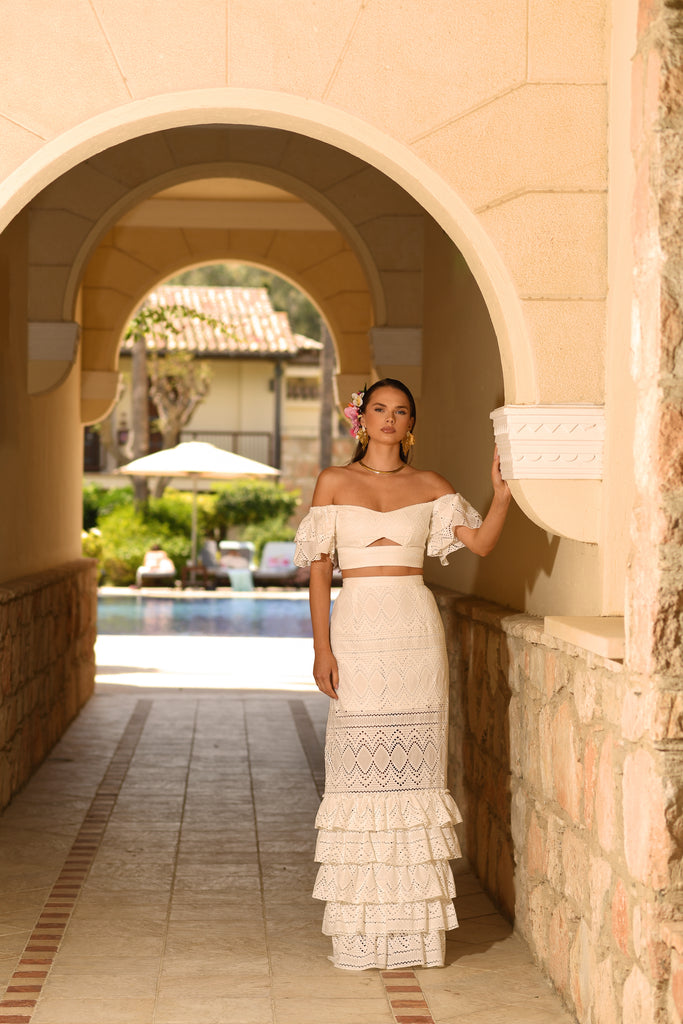 JOANNA ECONOMOU DESIGNS, @joannaeconomoudesigns fashion designer resort and luxury wear occasion cotton set Adele colour creme Cyprus island