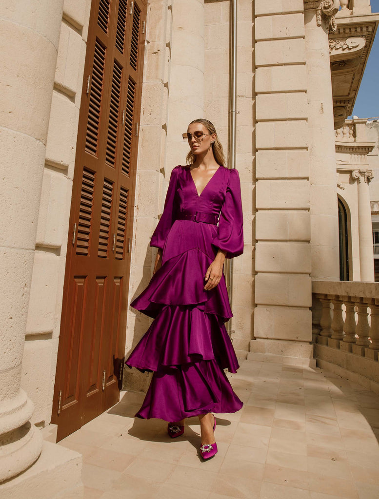 JOANNA ECONOMOU DESIGNS, @joannaeconomoudesigns fashion designer resort and luxury wear occasion summer romantic dress Volane colour magenta warmer season Cyprus island