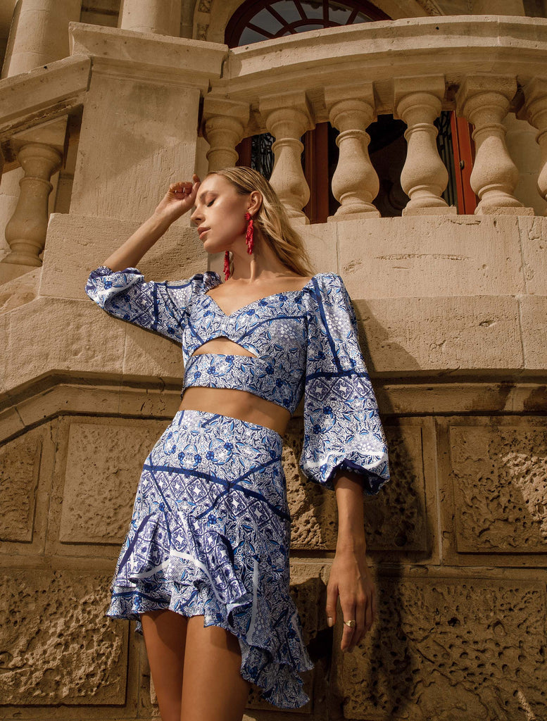 JOANNA ECONOMOU DESIGNS, @joannaeconomoudesigns fashion designer resort and luxury wear occasion summer bohemian set Agna colour sky motifs warmer season Cyprus island