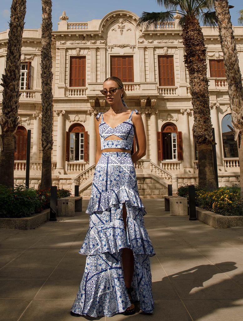JOANNA ECONOMOU DESIGNS, @joannaeconomoudesigns fashion designer resort and luxury wear occasion summer bohemian set Caleum colour sky motifs warmer season Cyprus island